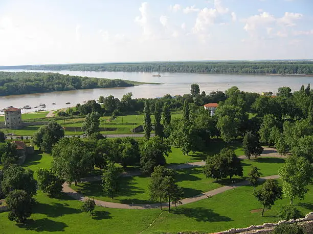 Panoramic view of Danube and Sava firth in Belgrade