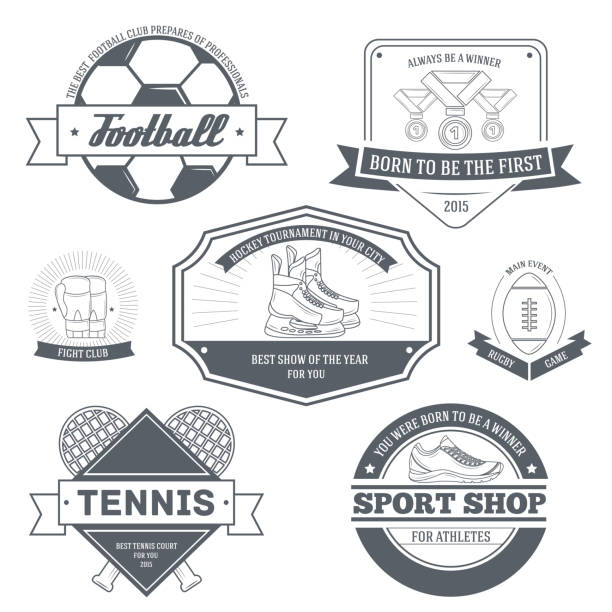 sport-set-label vorlage von emblem element für dein produkt - eishockey grafiken stock-grafiken, -clipart, -cartoons und -symbole