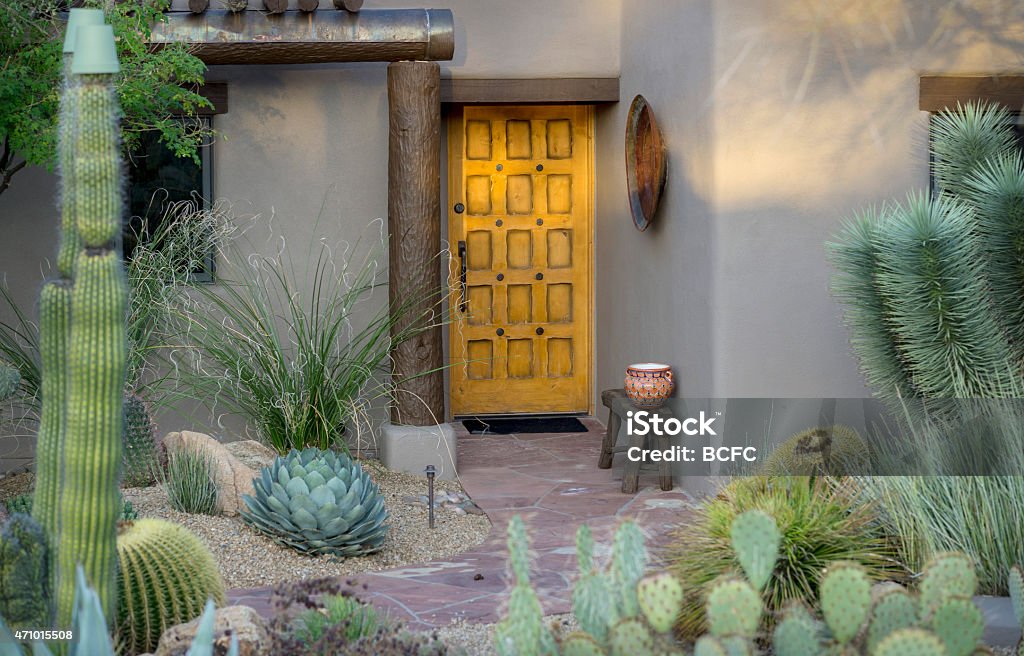 Example of desert Southwest Adobe outdoor architecture Example of desert Southwest Adobe outdoor architecture and landscaping Arizona Stock Photo