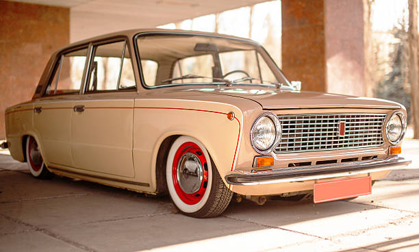 istock Beige old russian restored car 471015640