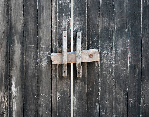 istock Wooden door with lock 471015836