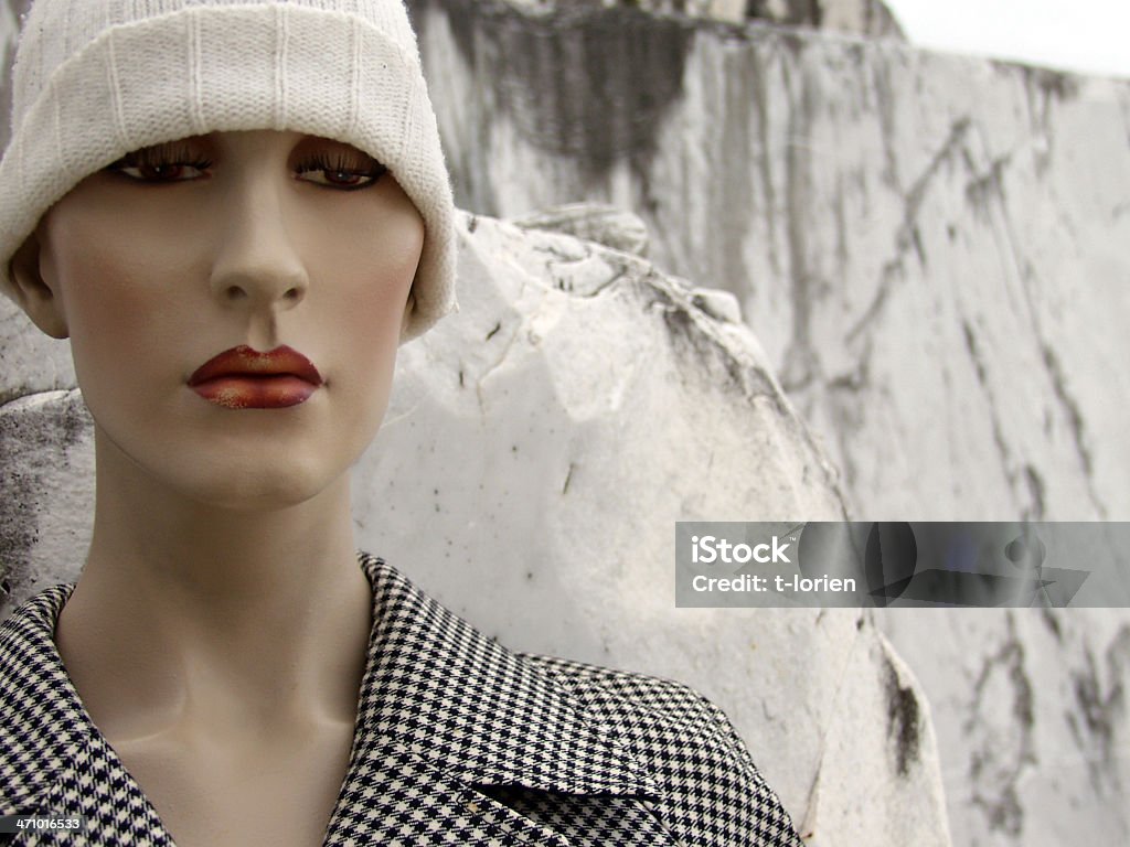 Cold Mannequin in the marble quairies in top of Massa - Italy. Feeling bit cold.     1940 Stock Photo