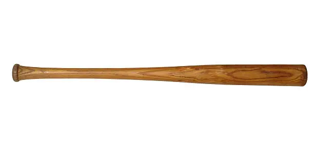 Photo of A single wooden baseball bat on a white background