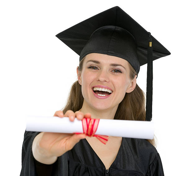 istock happy graduation student woman showing diploma 471018406
