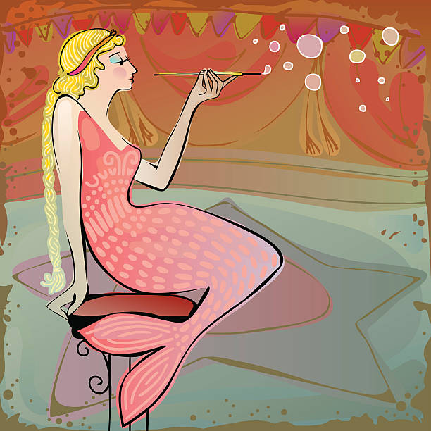 circus performer mermaid vector art illustration