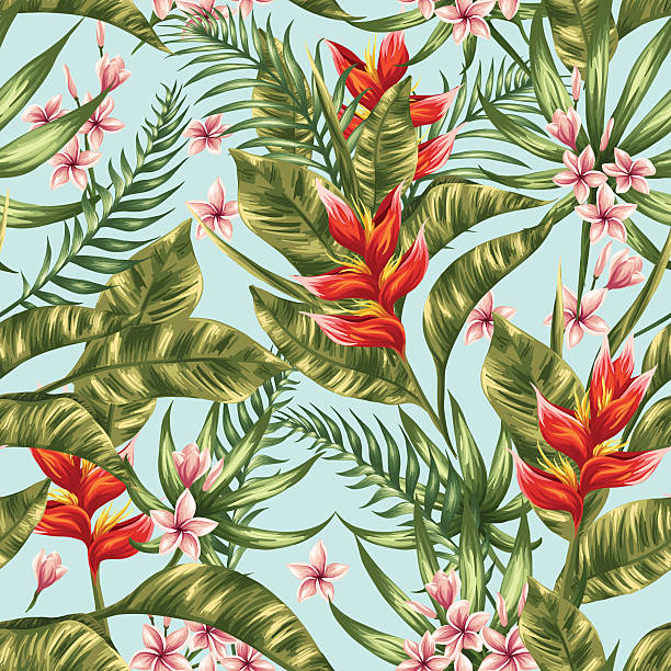 ilustraciones, imágenes clip art, dibujos animados e iconos de stock de floral seamless pattern  - tropical flower heliconia tropical climate flower