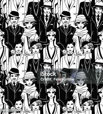 istock Doodle people in art deco style. Seamless pattern. 471022322