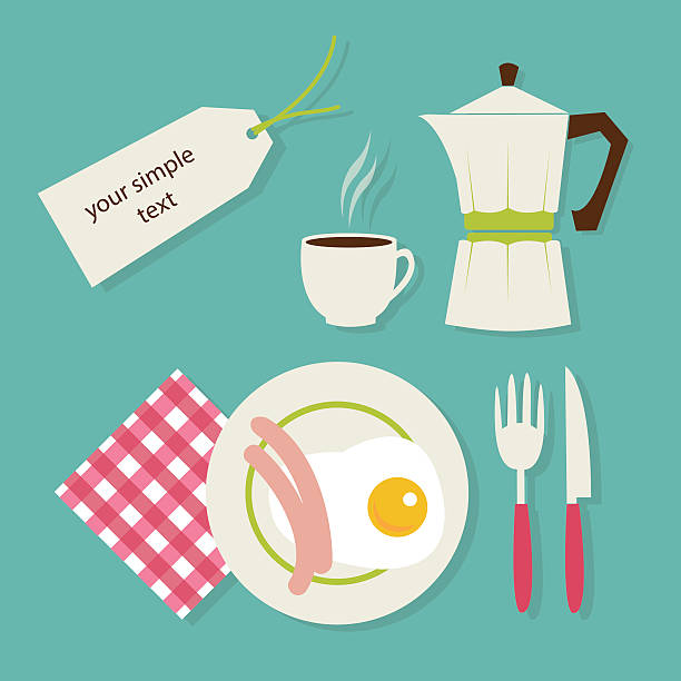 śniadanie z kawą. - fork plate isolated scrambled eggs stock illustrations