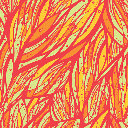 Abstract seamless pattern with water, fire or floral elements in vector.