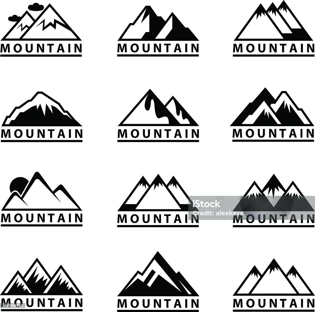 Vector images of mountain icons monochrome set of twelve mountain icons  2015 stock vector