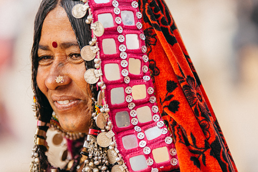 Portrait of a woman from the Karnataka region, in South West India.