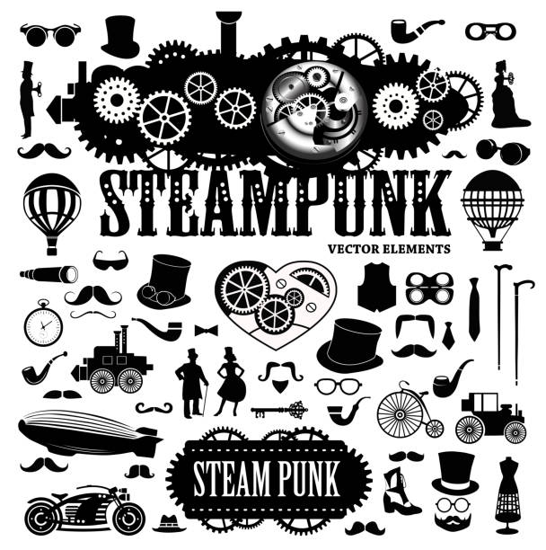 illustrations, cliparts, dessins animés et icônes de steampunk éléments. vector icônes - ère moderne