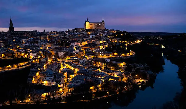 Night view of Toledo (Spain), monumental city and World Heritage Site by UNESCO since 1986. This ancient city is nowadays one of the main tourist destinations in Spain.