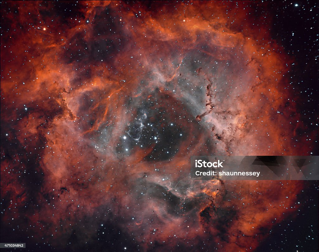 Rosette The Rosette Nebula in Monocerus , an emission Nebula showing Hydrogen and Oxygen emissions Nebula Stock Photo