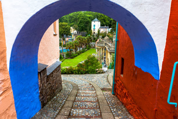 Pathway in Portmeirion Pathway in the village of Portmeirion in North Wales,UK. portmeirion stock pictures, royalty-free photos & images
