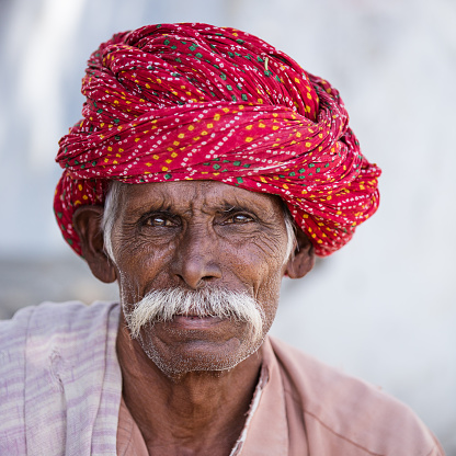 Indian man with beard, in the village of sabalpura, india.