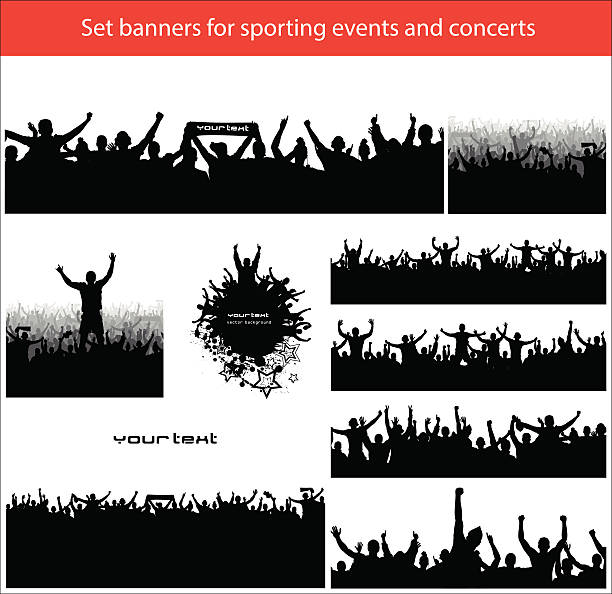 illustrations, cliparts, dessins animés et icônes de collection bannières pour le sport - cheering group of people silhouette fan