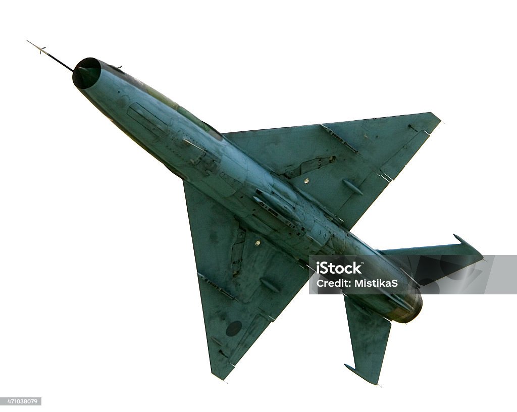 MiG-21 Classic Soviet fighter jet MiG-21 \"Fishbed\" isolated on white. 20-24 Years Stock Photo