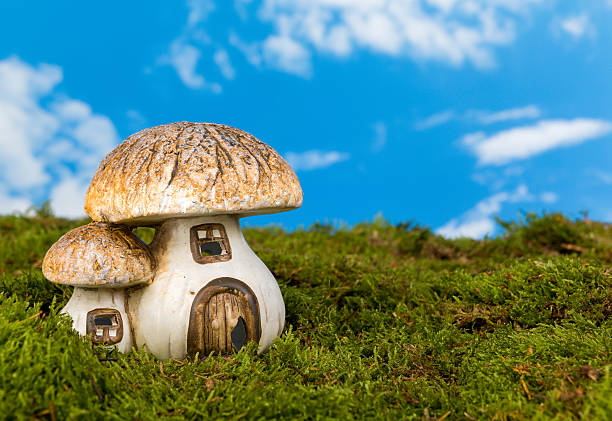 миниатюрный гномом дом - moss toadstool фотографии стоковые фото и изображения