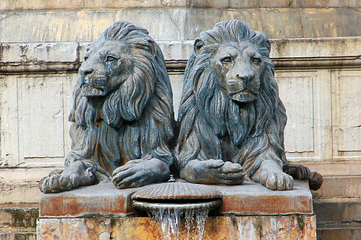 Lion Statues, part of the Fontaine de la Rotonde in Aix-en-Provence, France