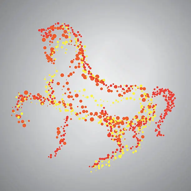 Vector illustration of Horse Shape from Splattered Dots in Red, Yellow and Orange
