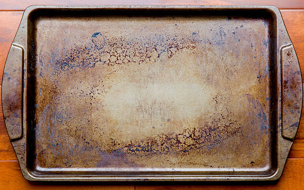 Old oven baking tray stock photo