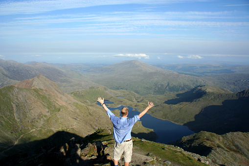 Looking over the Snowdonia National Park in Northern Wales from the Peak of Mount Snowdon