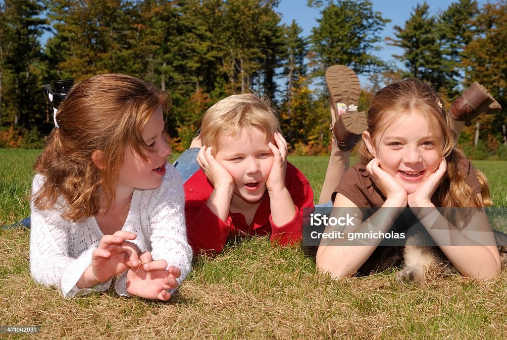 kids three kids, siblings Agricultural Field Stock Photo