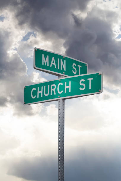 Street signs at intersection of main and church streets. Good for separation of church and state, or \
