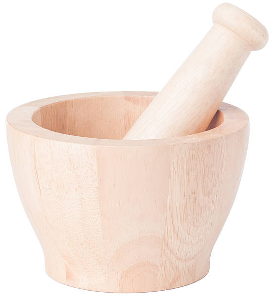 istock Handmade wooden mortar isolated on white background 471043278