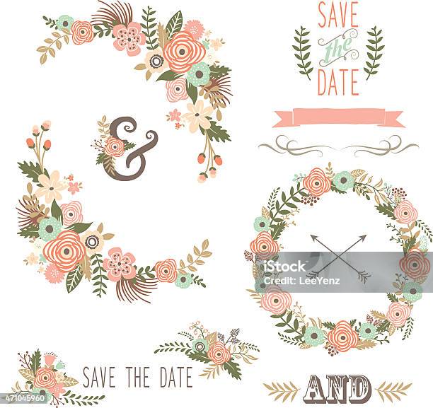 Retro Floral Elements Illustration Stock Illustration - Download Image Now - Wreath, Flower, Springtime