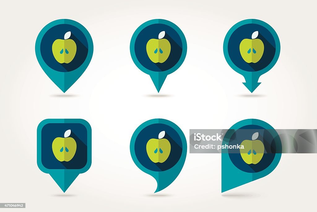 Apple flat mapping pin icon with long shadow Apple flat mapping pin icon with long shadow, eps 10 2015 stock vector
