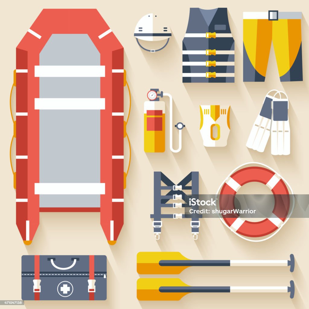 Life guard and first aid kit flag icons emergency service paramedic lifeguard equipment tools. On flat style background 2015 stock vector