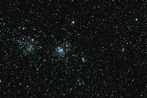Detailed high resolution photograph of the Double Cluster in Perseus NGC 869 and NGC 884.