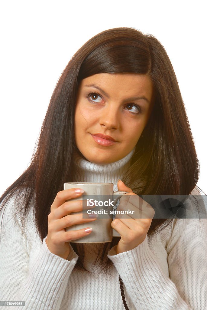 Attractive brunette con teacup - Foto de stock de Adulto libre de derechos