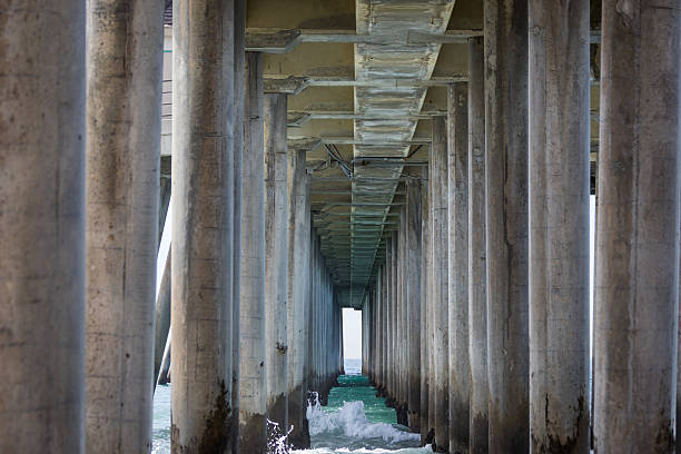 istock Close Up of Ocean Pier with Blue-Green Active Surf 471052068