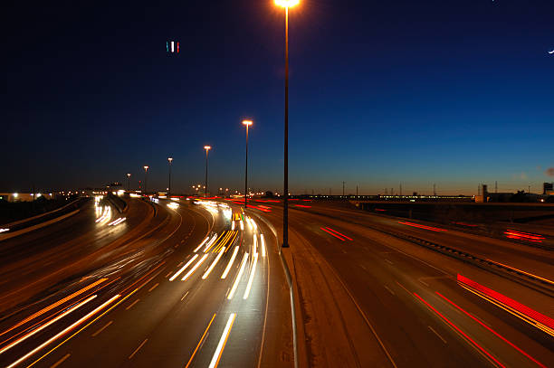 Blurred motion on a Canadian highway stock photo