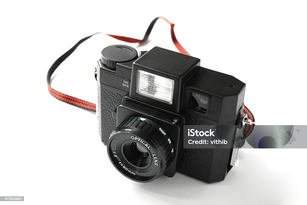 Black plástico câmera isolada no fundo branco - Foto de stock de Amador royalty-free