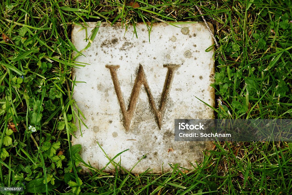 W - Letter Series the letter "W" carved into stone Alphabet Stock Photo