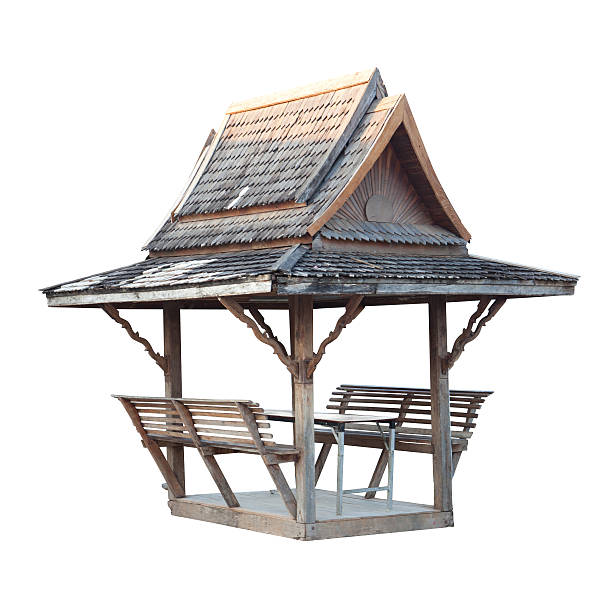 istock Isolated wooden pavilian  thai style 471054168