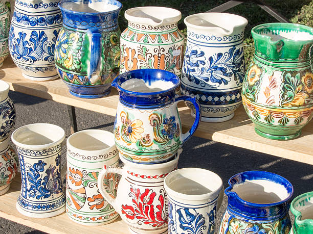 istock bunch of traditional hadcrafted romanian pottery mugs 471054758