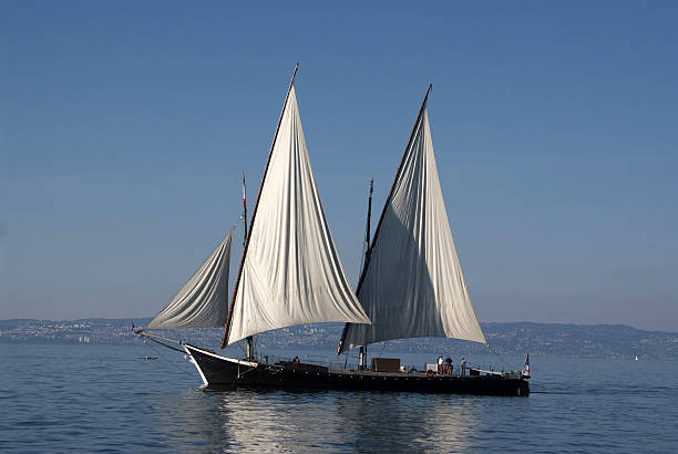 Classic sailboat deck, background with copy space, horizontal composition