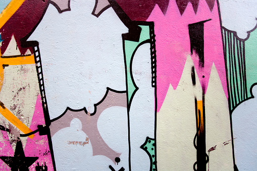 Detail of fresh and colorful graffiti on urban house wall in Reykjavik, Iceland