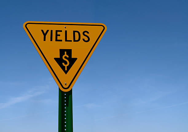 yields sign with downward pointing arrow stock photo