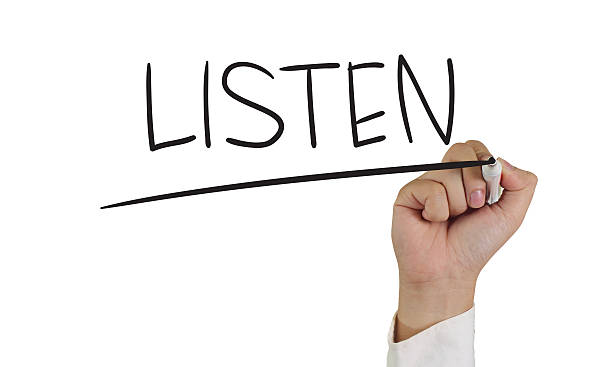 istock A hand writing LISTEN on a screen in black marker 471060760