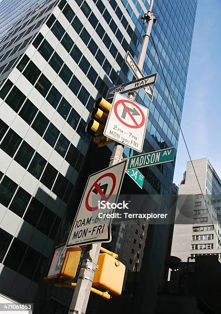 Street Signs On Madison Avenue Stock Photo - Download Image Now - American Culture, Architecture, Arrow Symbol