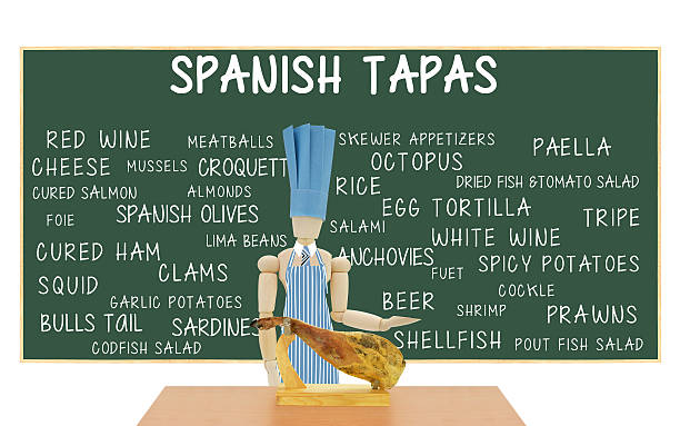 spanische tapas tafel cure schinken (jamón) - beer food paella clam stock-fotos und bilder