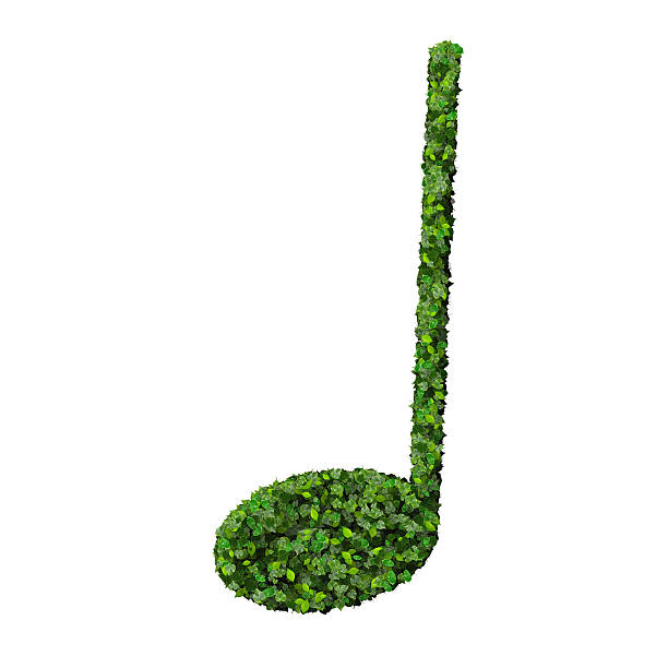 Musical note crotchet symbol made from green leaves stock photo