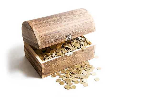 Old treasure-chest full of coins