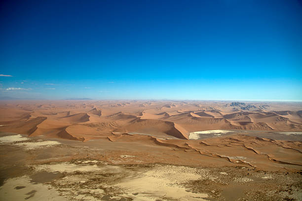 Namib Desert Landscape, Sand Dunes to the Horizon. Aerial View out of Cessna Airplane down to the amazing Namib Desert. Namibia, South West Africa